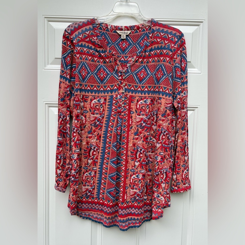 Lucky Brand Blouse Womens XL Button Neckline Babydoll Shirt Boho Peasant